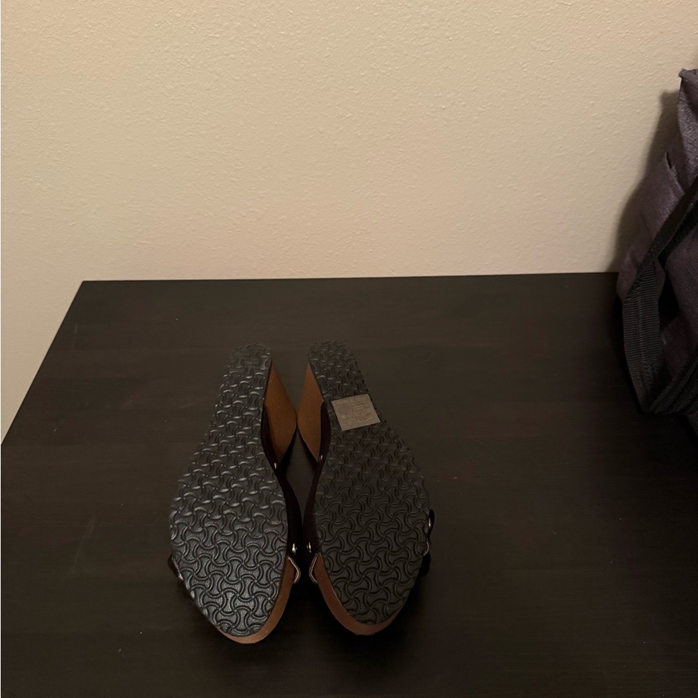 Black Wedge Sandals with Floral Accent, NWOT - Picture 3 of 4
